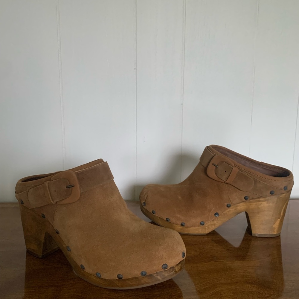 Matisse Womens Sz 8 Stevie Clog Block Heel Brown Suede Wooden Outsole